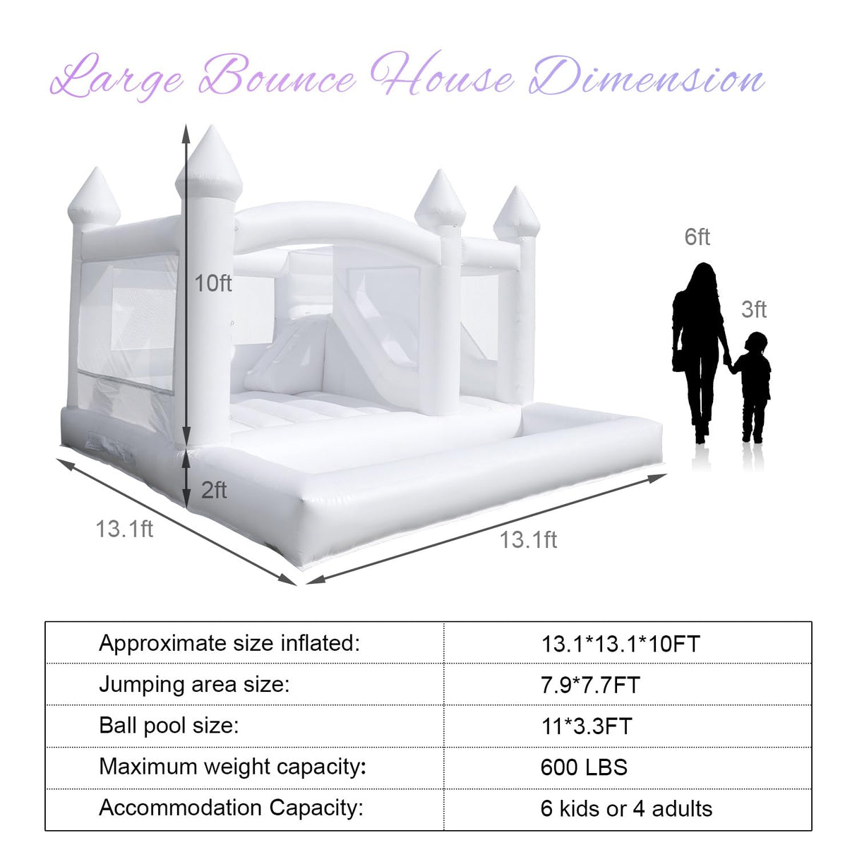 Commercial White Bounce House for Adults Kids, 100% PVC Commercial Bounce House with Ball Pit&Slide, Adult Bounce House with Blower, Inflatable Balloon Bubble House Wedding, 13x13x10FT Relunch