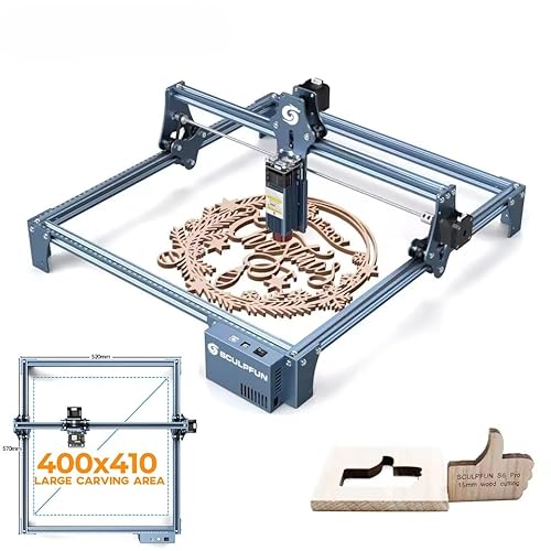 SCULPFUN S9 Pro 10W Laser Engraver, 0.06mm High Precision Laser Engraving Machine, Laser Printer for Wood Metal Acrylic Leather, 15.75x16.14in Work Area (10W) SCULPFUN