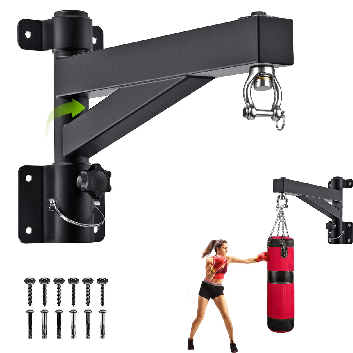 BeneLabel 17" Punching Bag Hanger Wall Mount 360 Swivel Heavy Bag Hanger 800 LB Capacity Boxing Bag Mount Bracket for Home Gym Muay Thai Bag BeneLabel