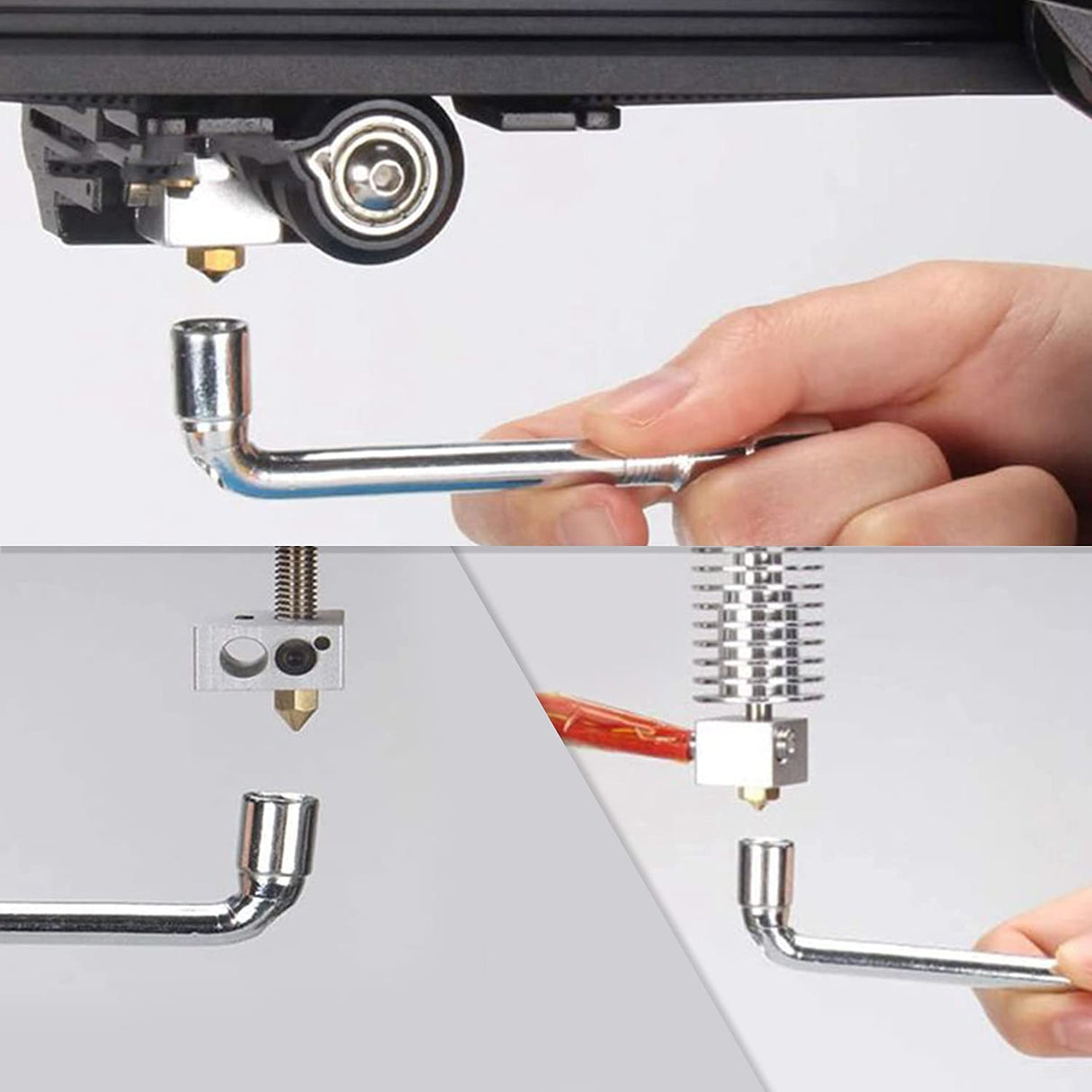 ALMOCN 4PCS 3D Printer Nozzle Wrench 6mm 7mm L-Shaped Hexagonal Wrench Tool + 5 in 1 Spanner + Cleaning Copper Wire Brushes + 10PCS 0.4mm Nozzle Cleaning Pins for 3D Printer ALMOCN