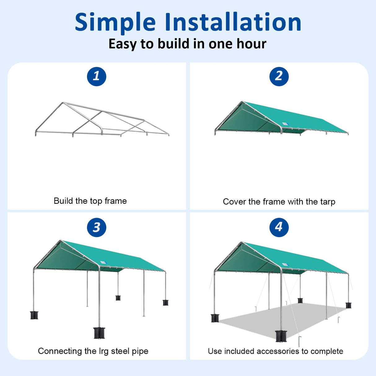 10x20 ft Heavy Duty Car Canopy Galvanized Frame Carport Outdoor Party Tent Boat Shelter with Reinforced Structure, No Sidewall - Green SAILARY