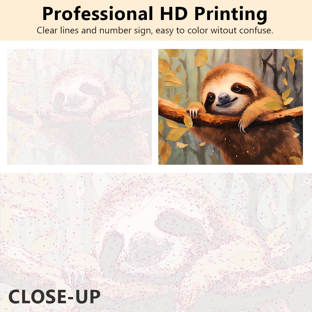 TUMOVO DIY Cute Sloth Paint by Numbers for Adults & Kids - Abstract Animal Wall Art - 16x20 inch Canvas TUMOVO