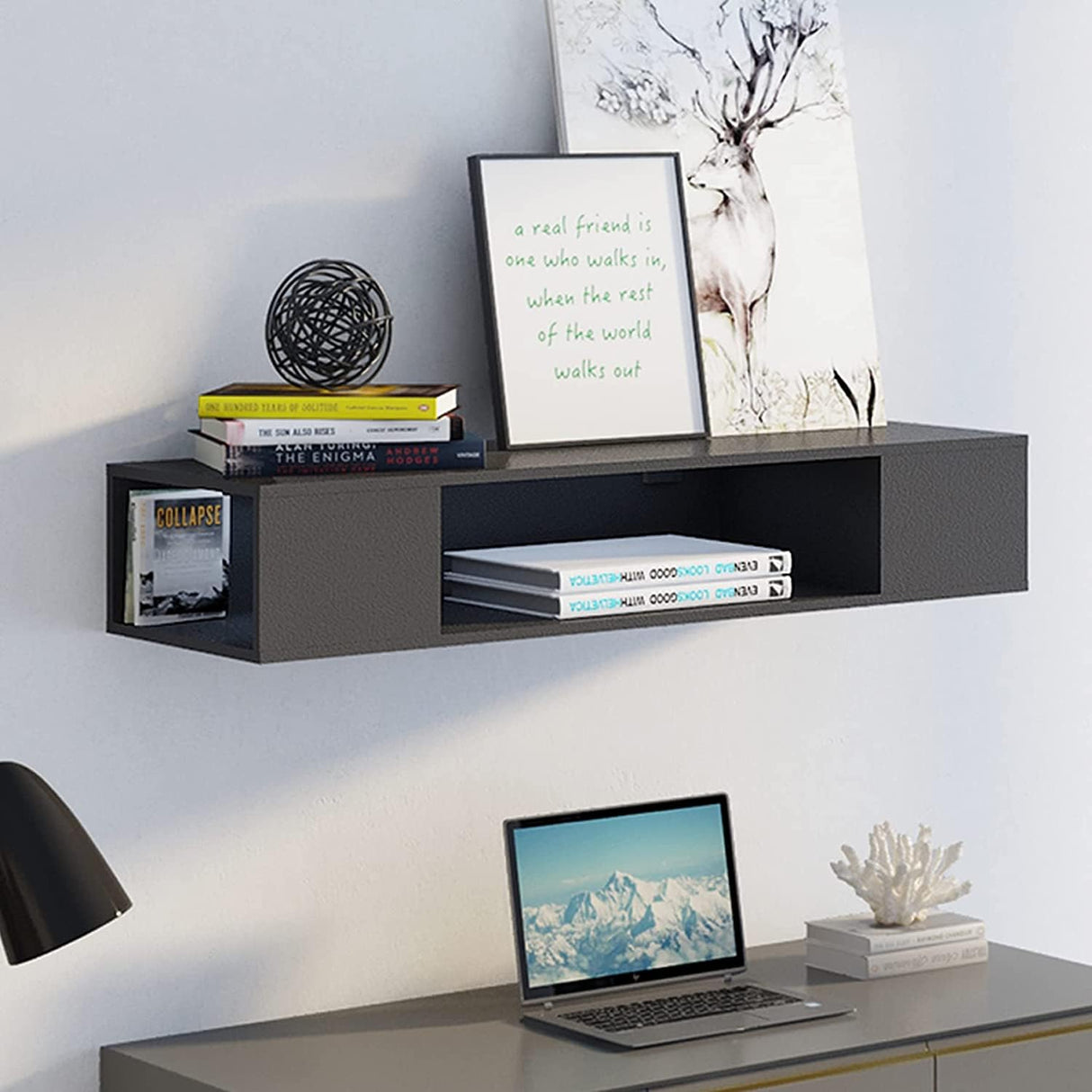 FITUEYES Black Floating TV Stand, Wall Mounted Entertainment Center Wood Storage, Media Console Shelf Under TV for Living Room, 39.4" FITUEYES