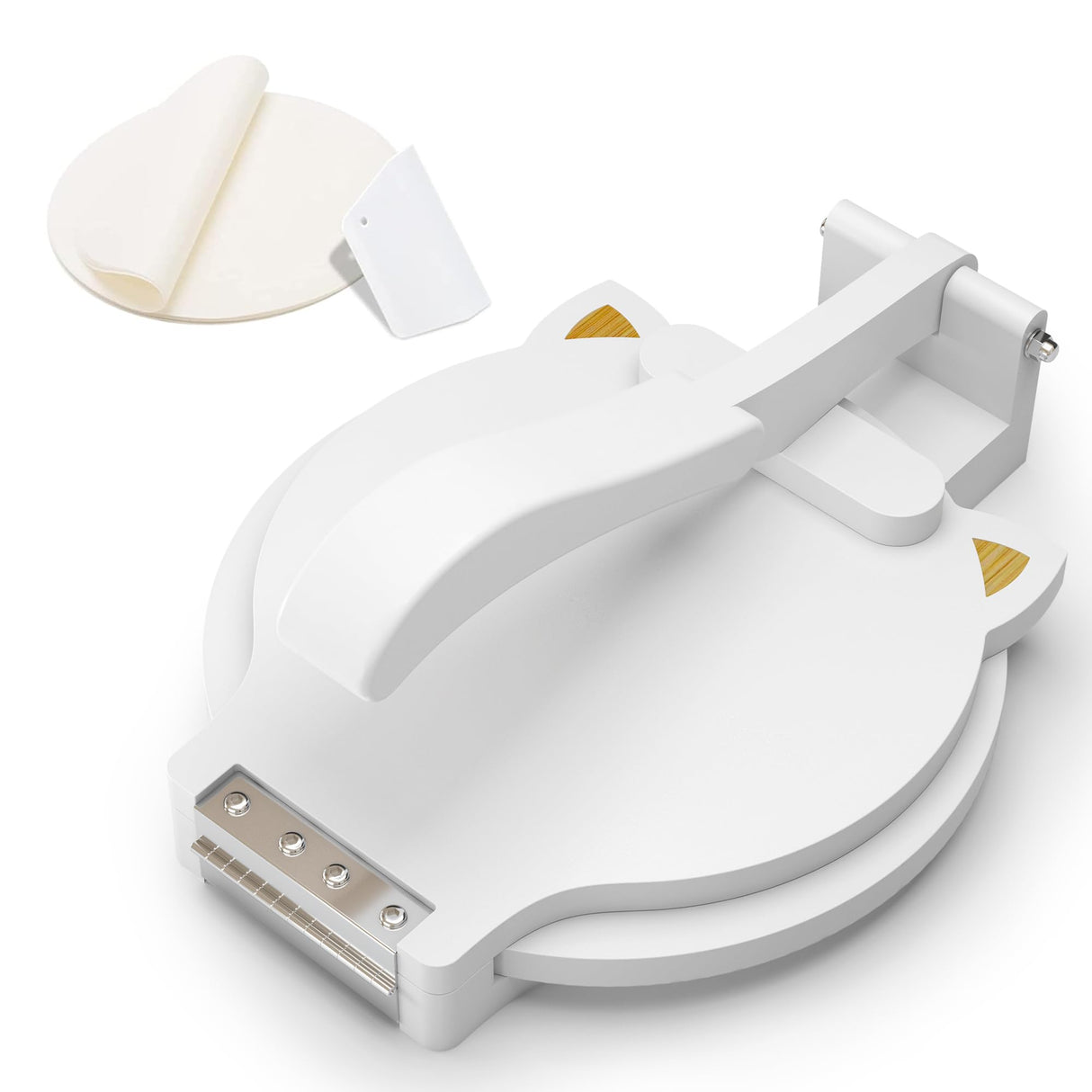 Tortilla Press 10 Inch- with 50pcs Parchment Paper and Dough Scraper-Quesadilla & Tortilla Makers, Homemade Mexican Tortillas, Roti, Burritos (White, Cat) Xadgve