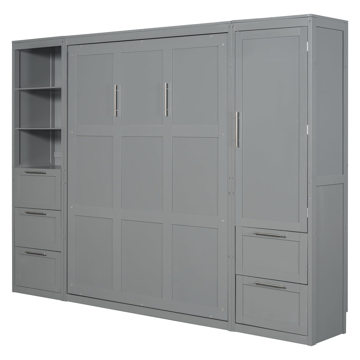 Harper & Bright Designs Queen Size Murphy Bed with Closet, Wall Bed with Drawers and Shelves, Gray Harper & Bright Designs