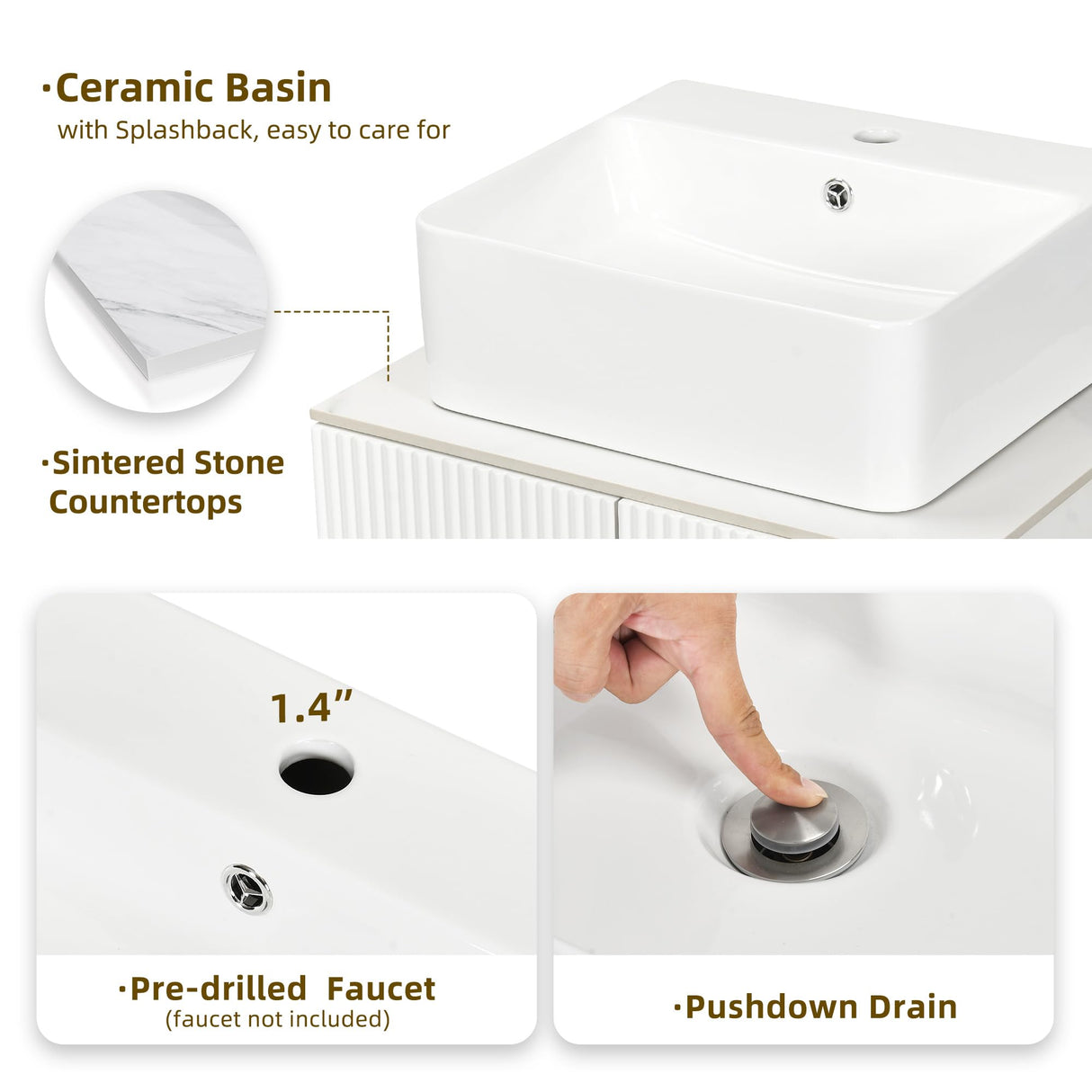 DWVO Bathroom Vanity 24 Inch with Counter Top Sink Combo, Modern Bathroom Storage Vanity Cabinet Set Included 2 Large Soft Closing Doors, Drain, Gold Handles & Legs, White DWVO