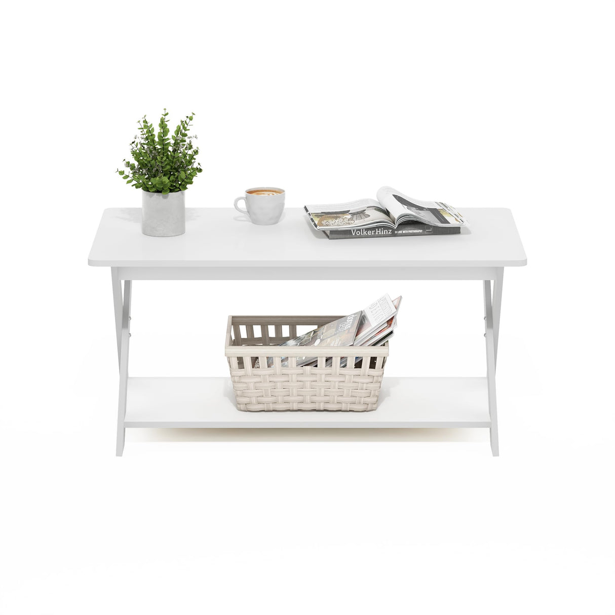 Furinno Modern Simplistic Criss-Crossed Coffee Table, White Furinno