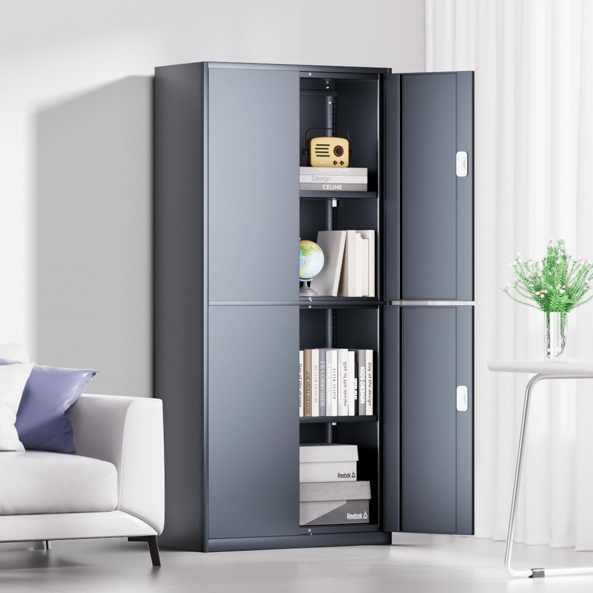 DNA MOTORING 71'' Metal Garage Storage Cabinet, Locking Tool Cabinet with 4 Doors and 2 Adjustable Shelves, Heavy Duty Metal Locker for Garage,Office,Home,Gym,Gray, TOOLS-00634-GY-GY-A DNA MOTORING