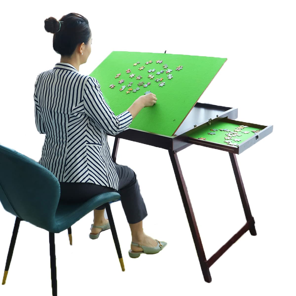 Kcelarec Wooden Jigsaw Puzzle Table with 2 Drawers for Puzzle Amateur,Large Portable Folding Puzzle Table with Tilting Non-Slip Surface,Jigsaw Table for 1500 Pcs Puzzles Kcelarec