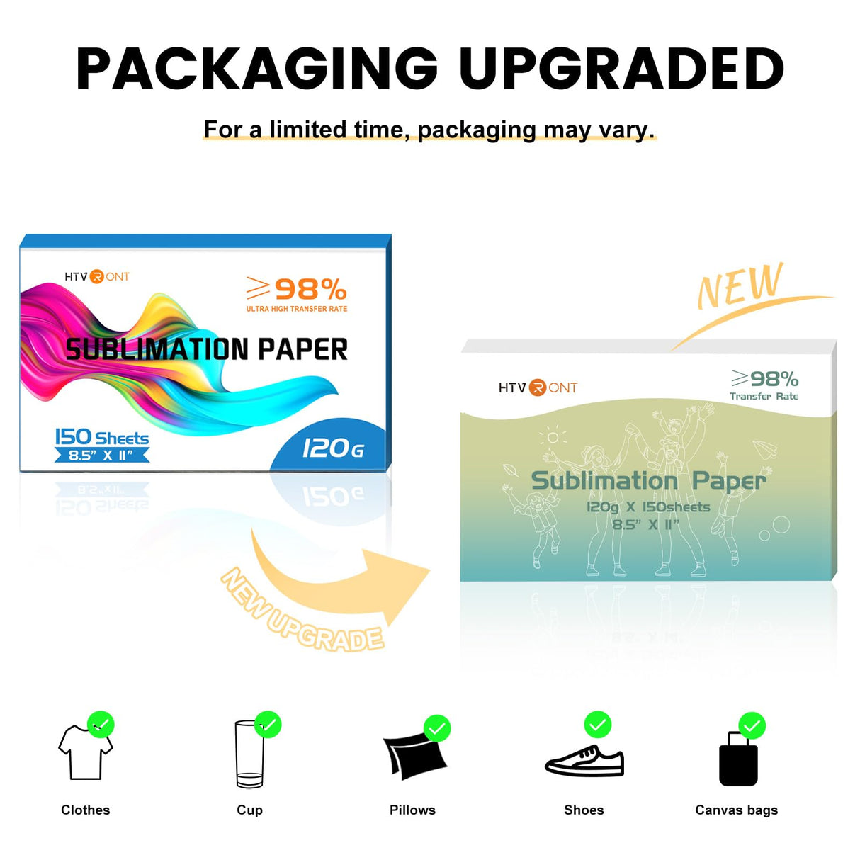 HTVRONT Sublimation Paper 8.5 x 11 inches - 150 Sheets Sublimation Paper Compatible with Inkjet Printer 120gsm HTVRONT