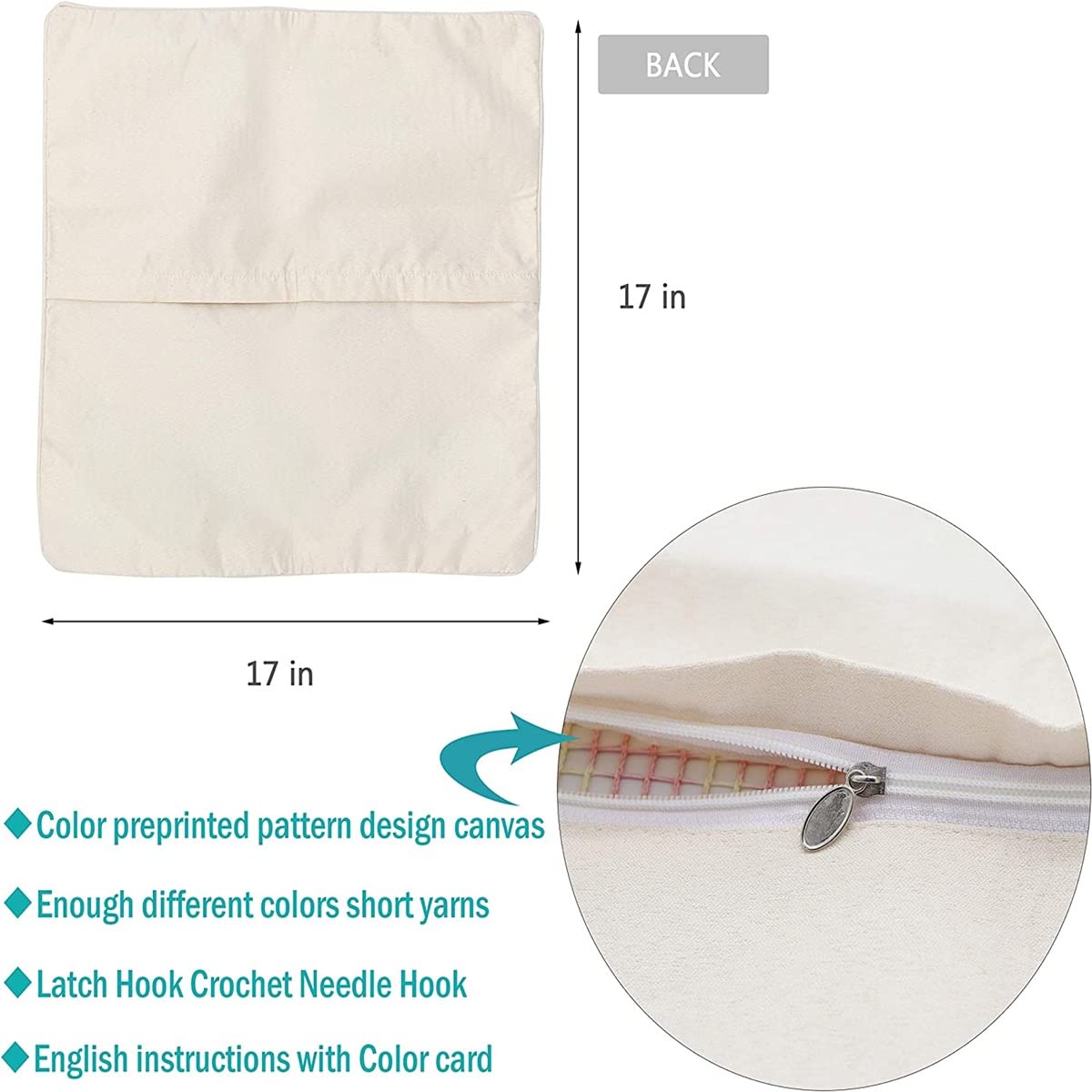 YOOLOOKY Latch Hook Pillow Kits for Adults Kids Beginners Halloween Ghost Pre-Printed Canvas Embroidery Cushion for Home Sofa Decoration 17x17inch YOOLOOKY