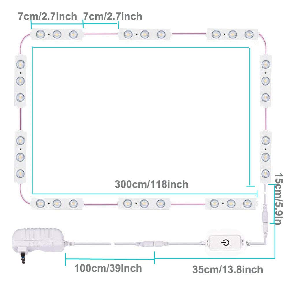 Led Vanity Mirror Lights, Hollywood Style Vanity Make Up Light, 10ft Ultra Bright White LED, Dimmable Touch Control Lights Strip, for Makeup Vanity Table & Bathroom Mirror, Mirror Not Included LPHUMEX