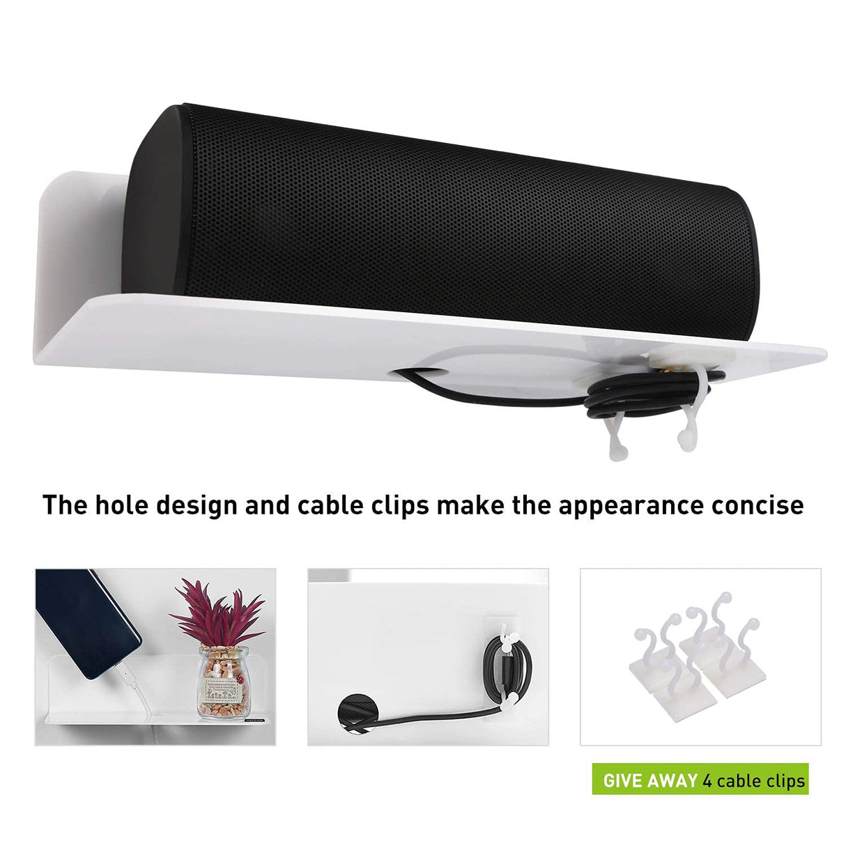 OAPRIRE White Floating Shelves Wall Mounted Set of 2 - Easily Expand Wall Space - Acrylic Hanging Shelves for Bedroom, Gaming Room, Living Room, Bathroom, Office with Cable Clips OAPRIRE