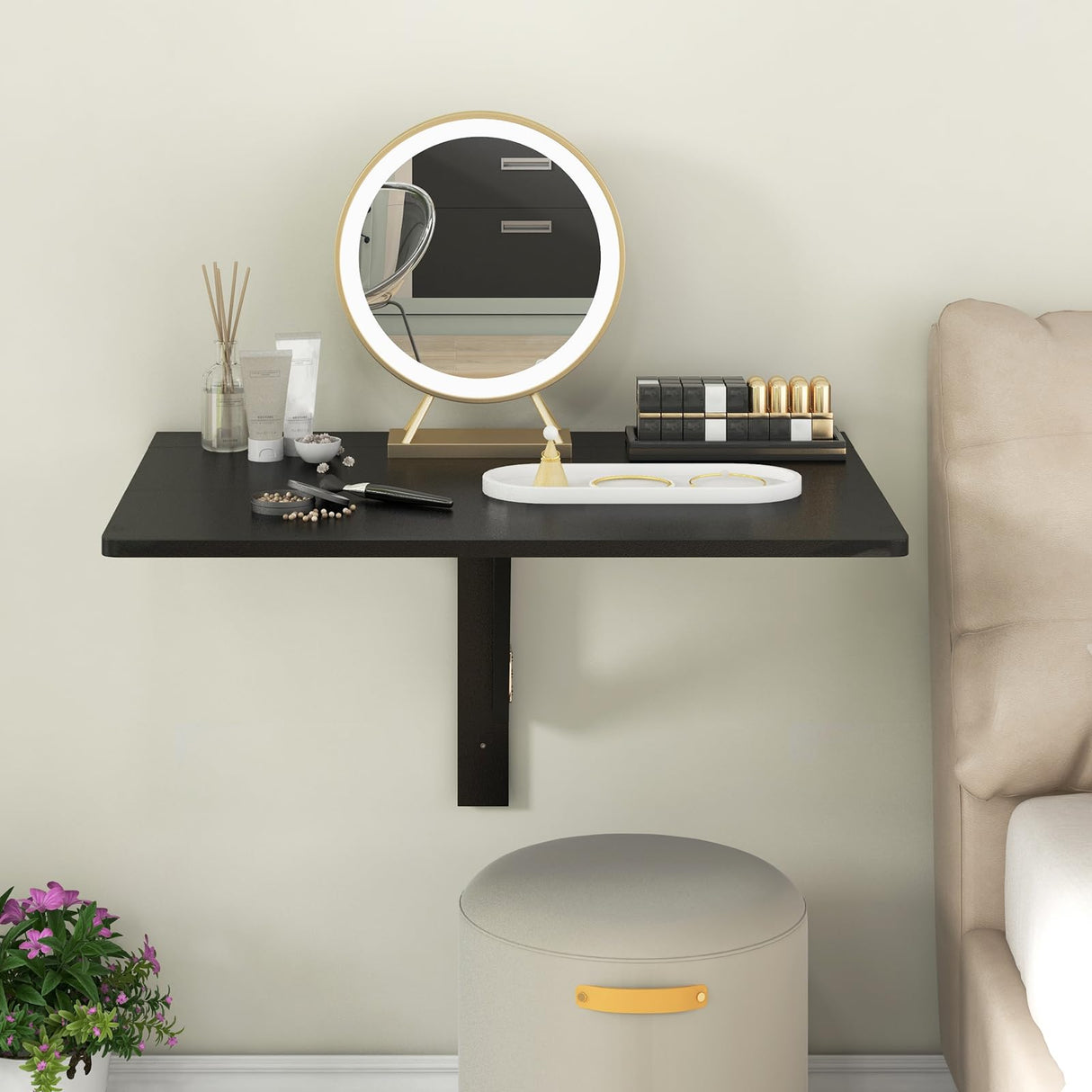 Tangkula 31.5" x 23.5" Wall Mounted Table, Folding Wall Mounted Desk Drop-Leaf Table, Space Saving Fold Down Floating Desk for Study, Bedroom, Bathroom or Balcony (Black) Tangkula