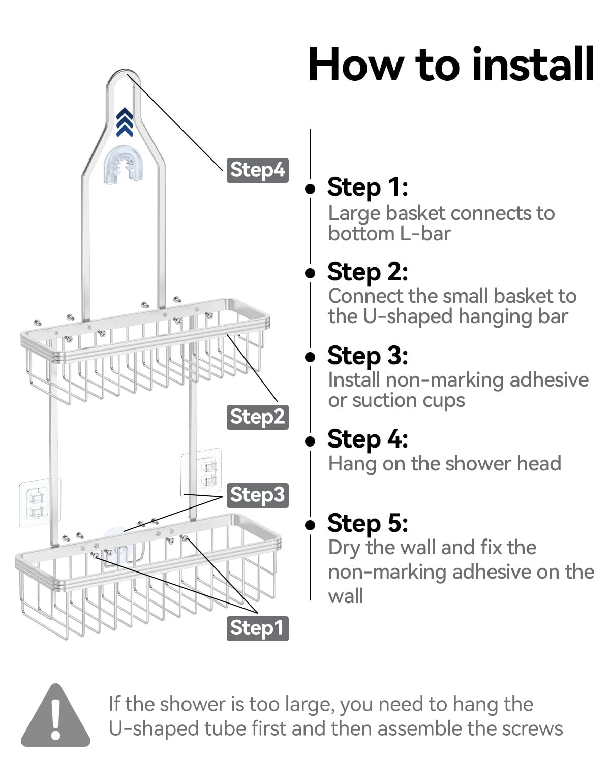 YASONIC Shower Caddy Hanging, Never Rust Shower Organizer Hanging, Aluminum Shower Racks for Inside Shower with Hooks for Razor, Bathroom Organizers and Storage with Soap Holder, Bright Silver YASONIC
