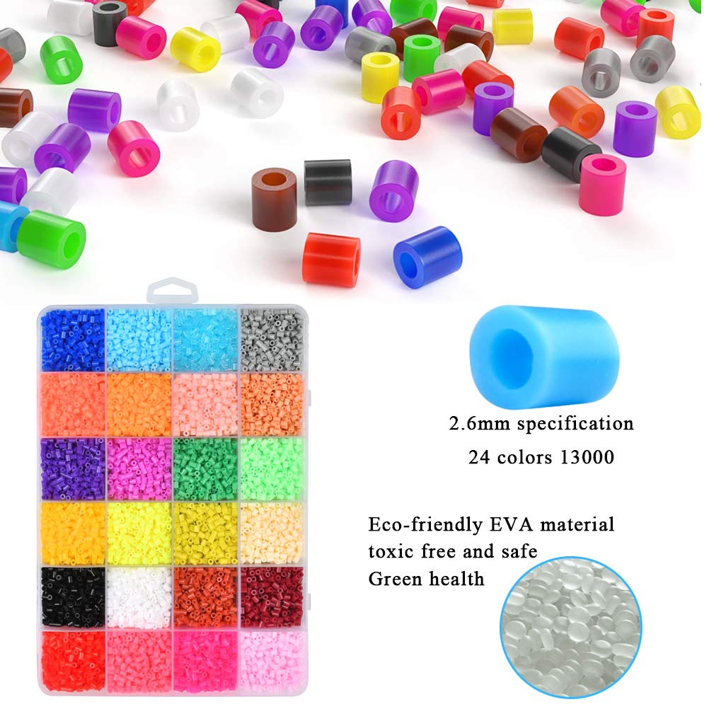 BUYGOO 13000Pcs 2.6mm Mini Fuse Bead Kit, Pixel Art Bead, 24 Colors DIY Art Craft Fuse Beads Set BUYGO