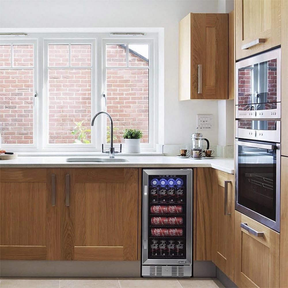 NewAir Beverage Refrigerator Cooler with 96 Can Capacity - Built-in Mini Bar Beer Fridge for Bedroom, Dorm, Office - Small Refrigerator Cools to 34F Perfect For Beer, Soda, And Drinks NewAir