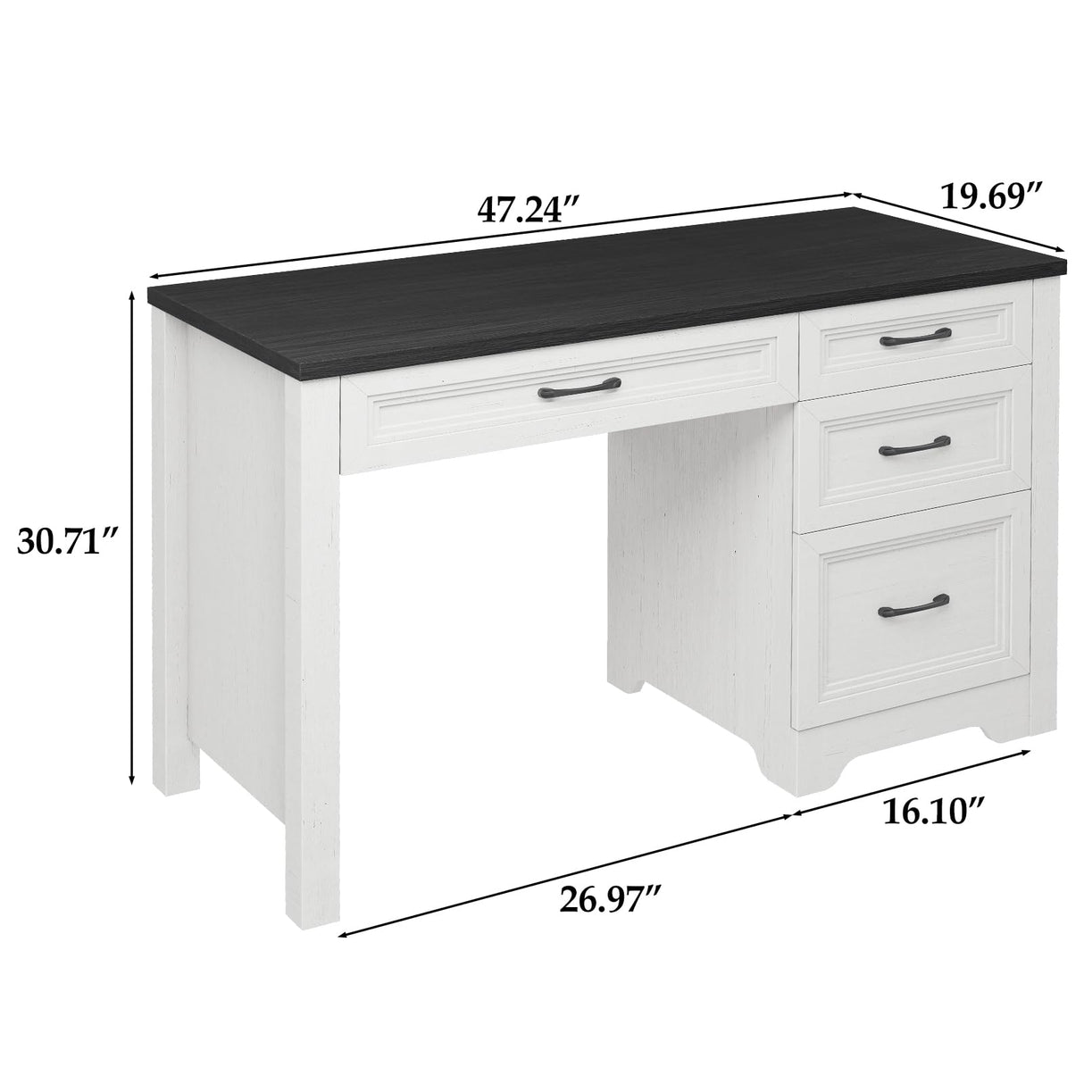 Halitaa Farmhouse Executive Desk with Drawers, Wood Computer Desk with Ample File Drawer, Rustic Home Office Desk with Storage for Bedroom, Living Room, Black Halitaa