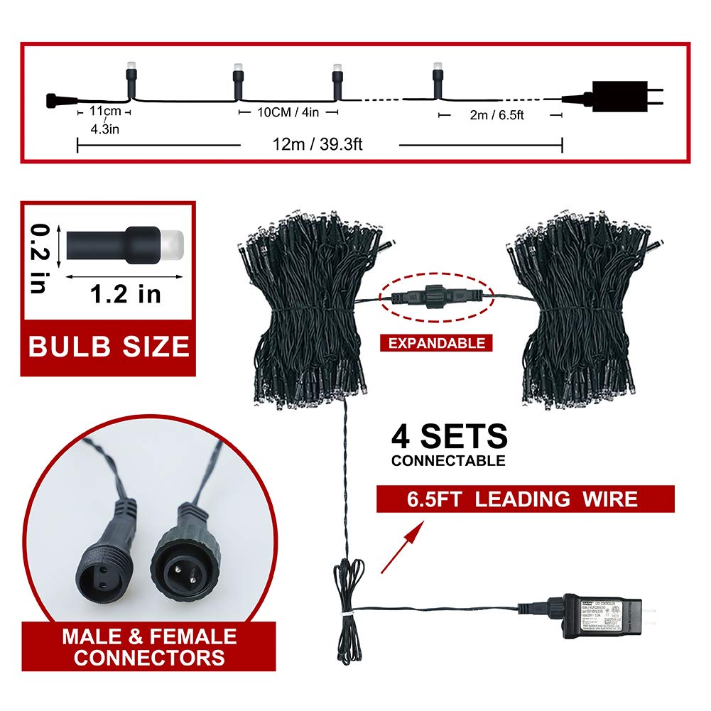 MYGOTO 33FT 100 LEDs String Lights,Green Wire Waterproof Fairy Lights 8 Modes 30V UL Certified Plug in Xmas Lights for Home, Garden, Wedding, Party, Christmas Decoration Indoor Outdoor (Warm White) Hopolon