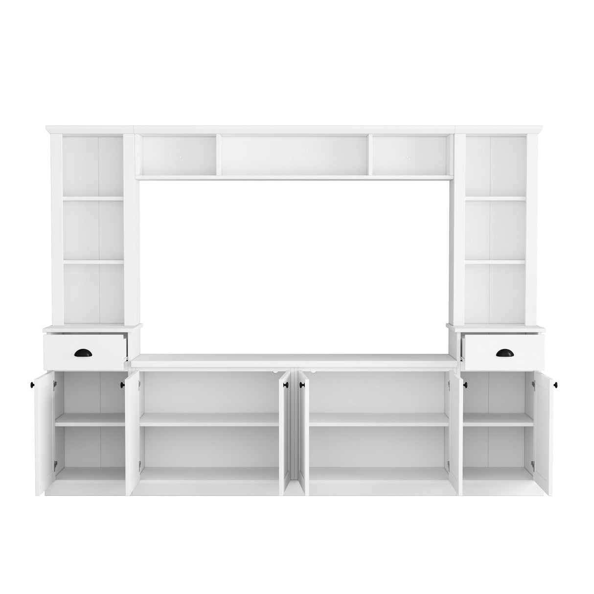 Ball & Cast TV Stand with Cabinets for TVs up to 75",Wall Unit Entertainment Center with Storage and Open Shelves,Modern Media TV Console with 2 Drawers for Living Room,White Ball & Cast