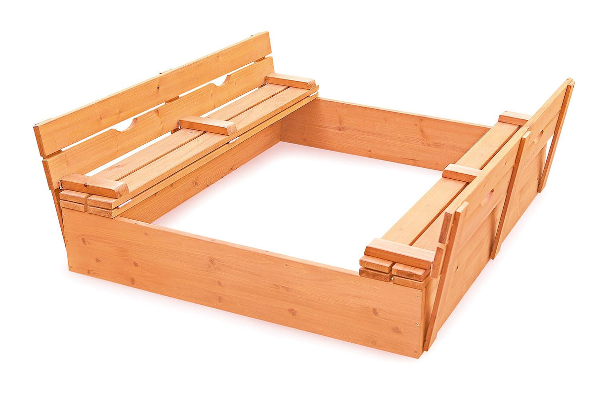 Badger Basket Original Wooden Cedar Sandbox with Built-in Bench Seats and Cover - Heavy Duty Outdoor Play Equipment (Natural/Natural) Badger Basket