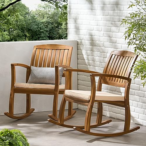 Christopher Knight Home Selma Acacia Rocking Chairs with Cushions, 2-Pcs Set, Teak Finish Christopher Knight Home