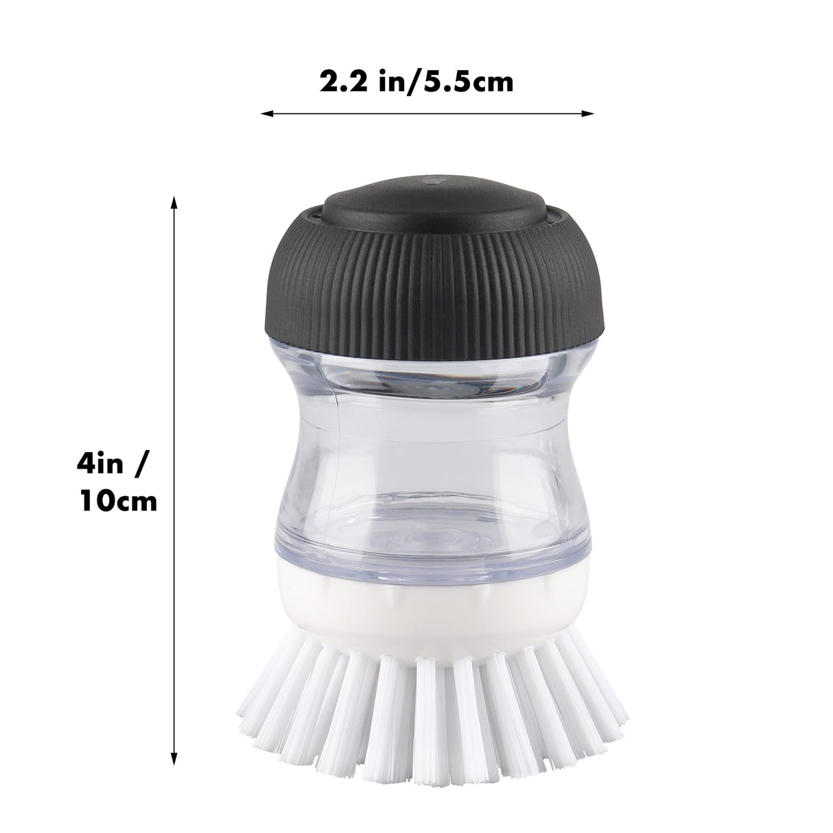OYV Dish Scrub Brush with Soap Dispenser, Kitchen Brush for Dish Pot Pan Sink Cleaning, 1 Piece Soap Dispensing Palm Brush, Black/Clear/White OYV