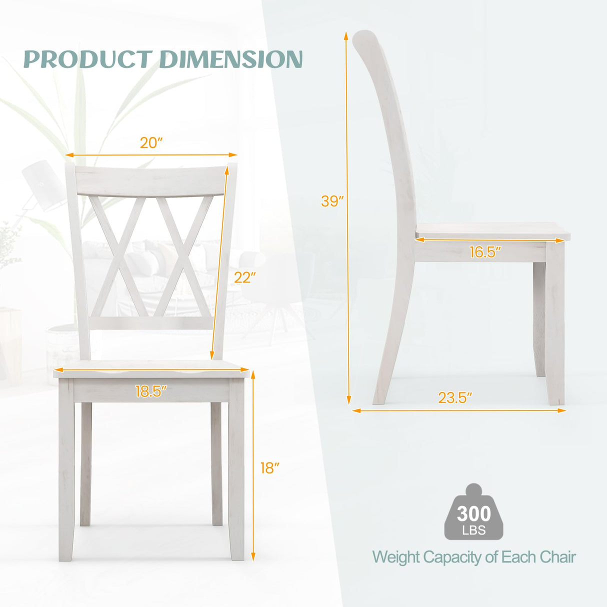 Giantex Wood Dining Chairs Set of 2 White, Armless Kitchen Chairs w/Rubber Wood Frame, Cross Back, Contoured Seat, Farmhouse Wooden Side Chairs, High Back Kitchen Chairs for Home Dining Room Giantex