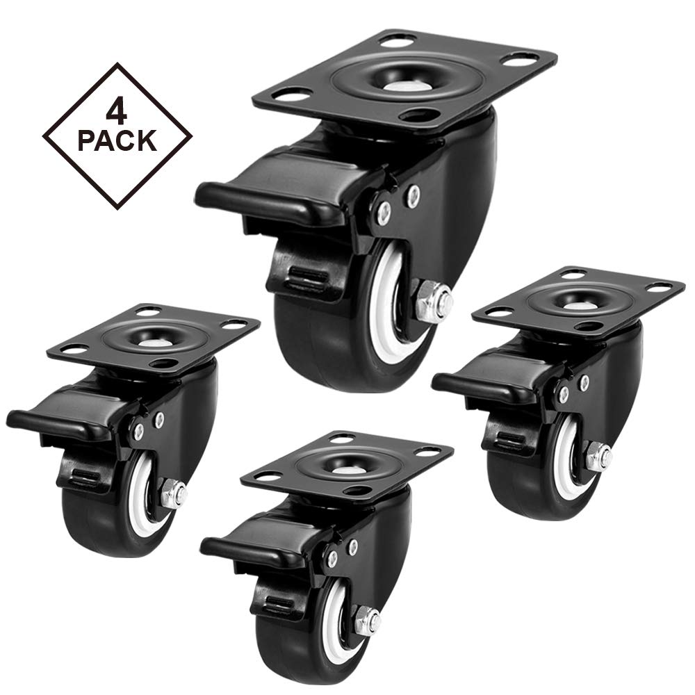 Caster Wheels, 2 inch Casters, Casters Set of 4 Heavy Duty - CLOATFET Locking Casters, Swivel Casters with Brake (Top Plate), Non Marking Black Castor Wheels for Cart Furniture Workbench CLOATFET