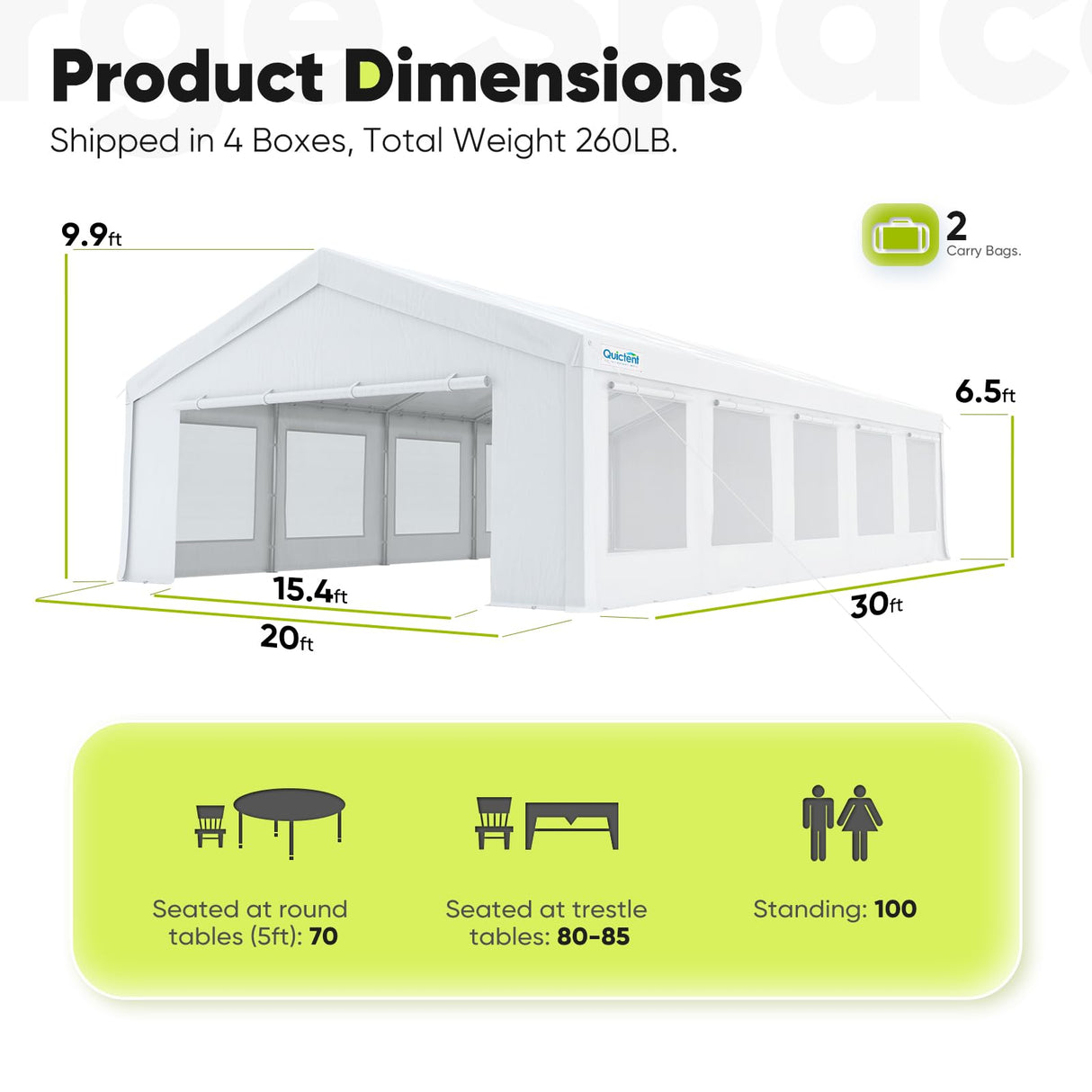 Quictent 20'x30' Heavy Duty Party Tent with Roll-up Ventilated Mesh Windows, Outdoor Event Shelter for Parties Wedding Carports Canopy BBQ Quictent