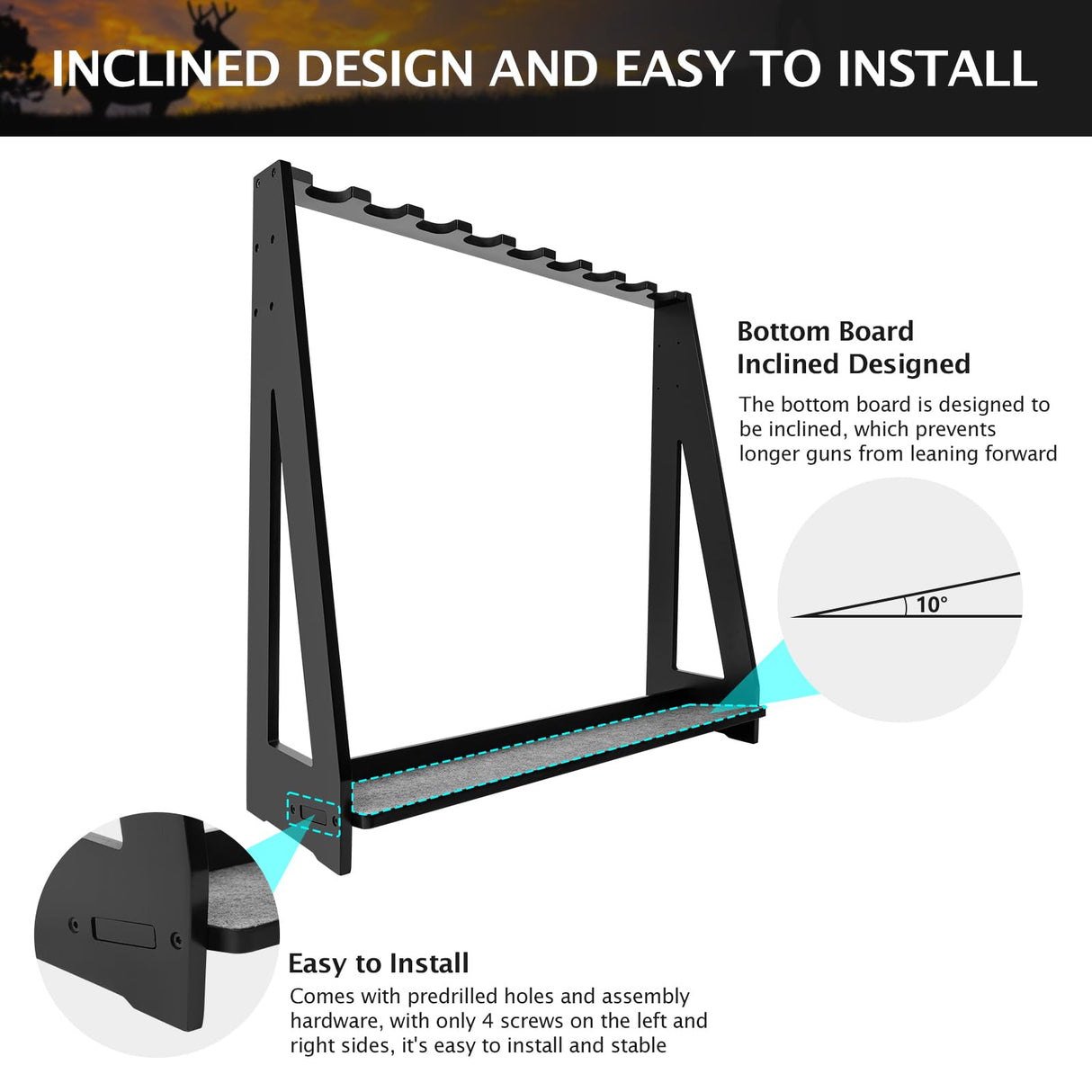 ikkle Gun Rack, Freestanding Rifle Racks, Heavy Duty Wooden Shotgun Rack Indoor, Adjustable Rifle Storage Holder with Soft Padding, Vertical Gun Display Stand - Holds up to 9 Long Guns ikkle