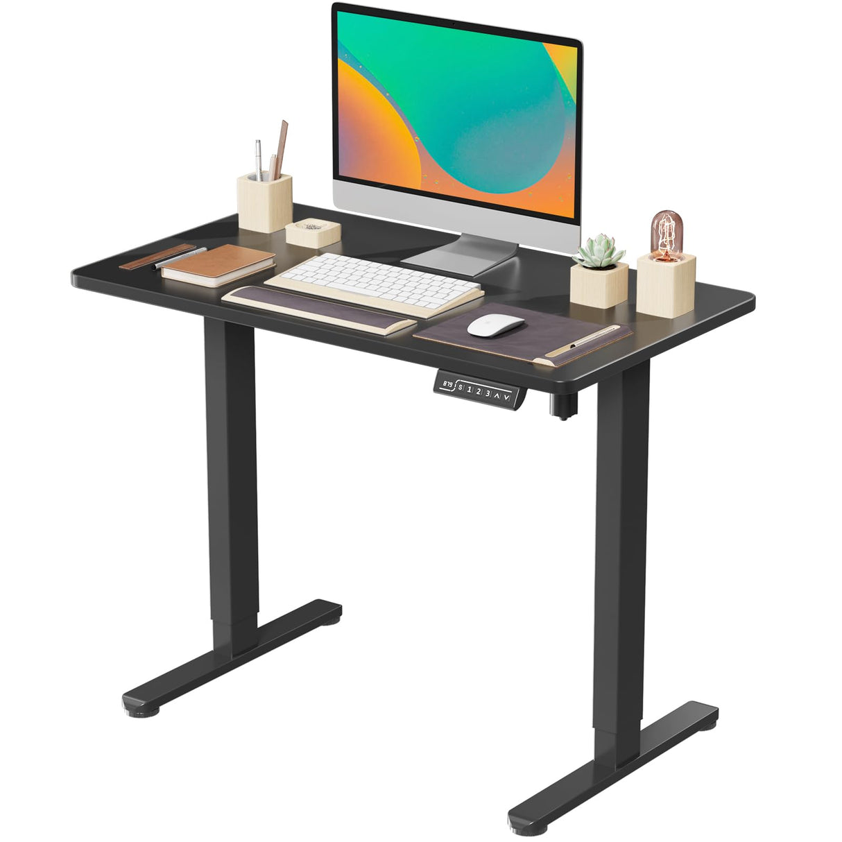 JOY worker Small Electric Standing Desk, 35" x 20" Whole Piece Height Adjustable Desk with Memory Controller, Black Sit to Stand Desk Workstation for Home Office JOY worker