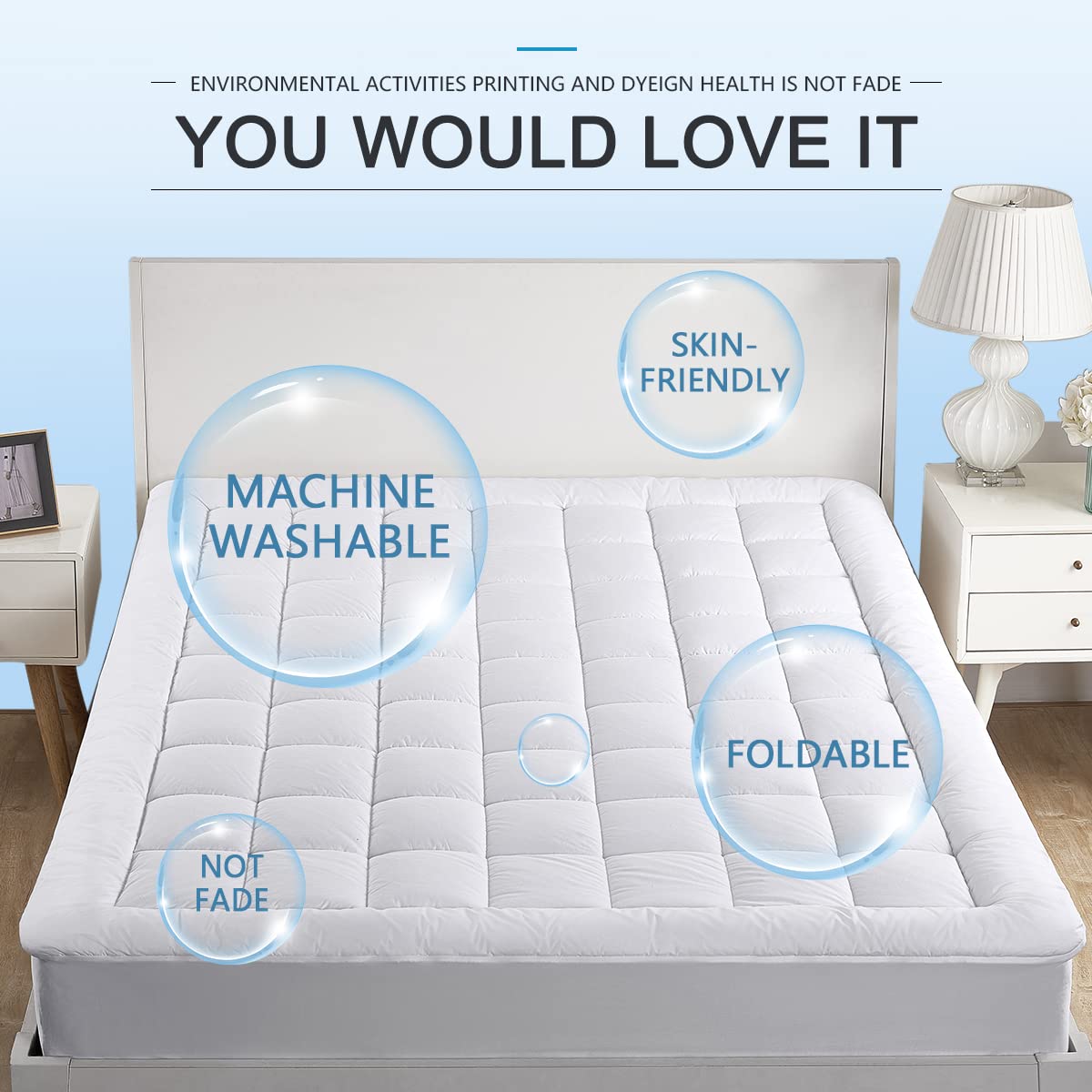 King Mattress Pad Cover Cooling Mattress Topper Pillow Top with Down Alternative Fill (8-21”Fitted Deep Pocket King Size) oaskys