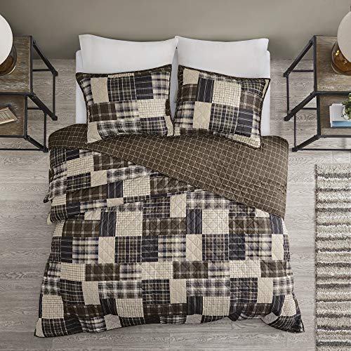 Madison Park Reversible Quilt Cabin Lifestyle Plaid Design - All Season, Breathable Coverlet Bedspread Bedding Set, Matching Shams, Timber Black/Brown Full/Queen(90"x90") 3 Piece Madison Park