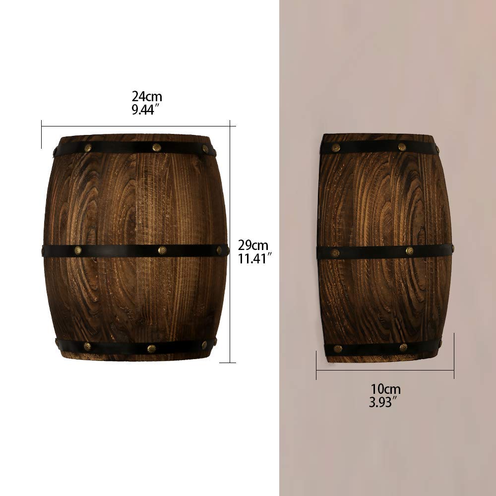 Newrays Antique 2 Pack Wood Wine Barrel Wall Sconce Lighting Fixture Up and Down Indoor Wall Lamps for Bar Area Steampunk Theme Newrays
