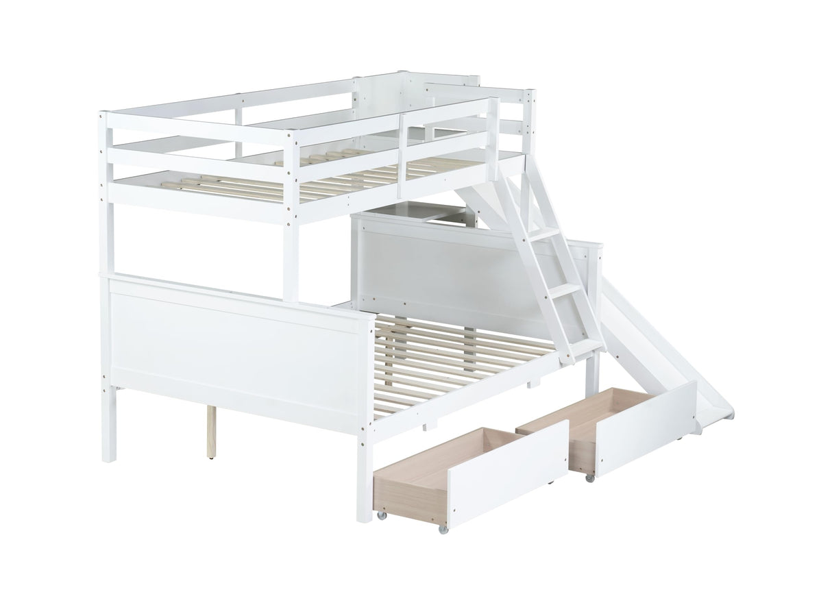 Bellemave Bunk beds Twin Over Full Size Slide and Stair, bunk Bed with Storage, Twin Over Full bunk beds for Kids, Floor bunk Bed, Low bunk Bed for Kids,White Bellemave