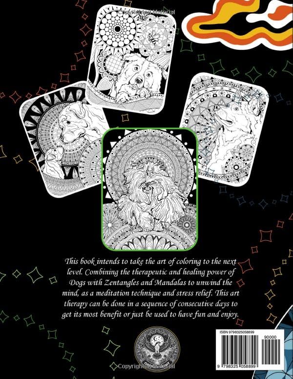 Anxiety and Stress Relief: Adult Coloring Book With Large Mandala Flowers, Zentangle Patterns and Realistic Dogs Lindesa