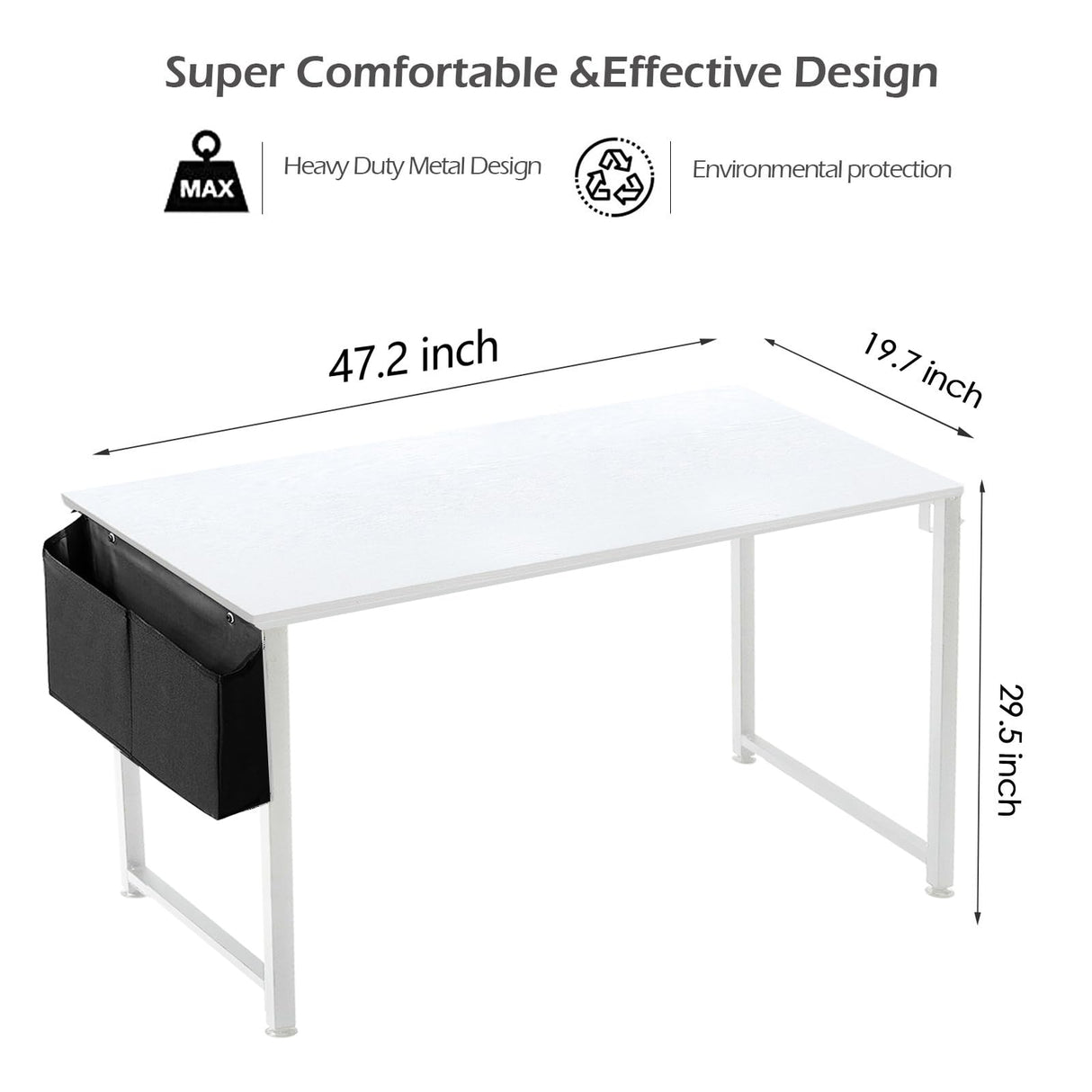 Lufeiya 47 inch White Office Computer Desk - Modern Simple Student Study Table for Home Office Bedroom Writing Desk Lufeiya