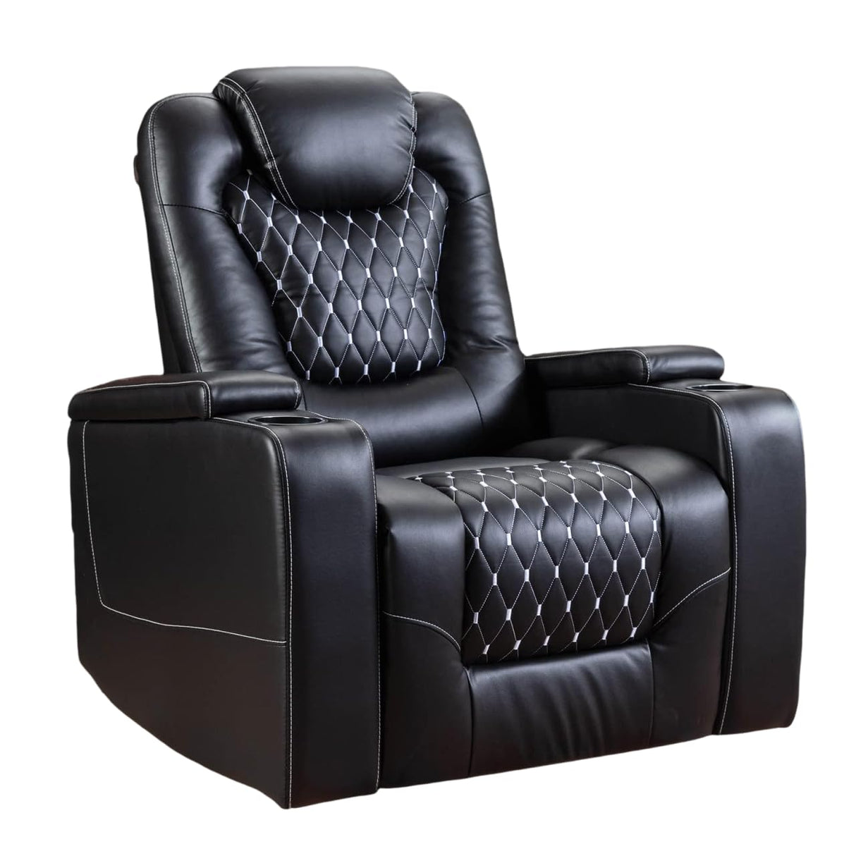 ANJ Power Recliner Chair with USB Ports and Cup Holders - Overstuffed Electric Home Theater Seating PU Leather Reclining Furniture with Hidden Arm Storage, Easy to Clean (Black) ANJ