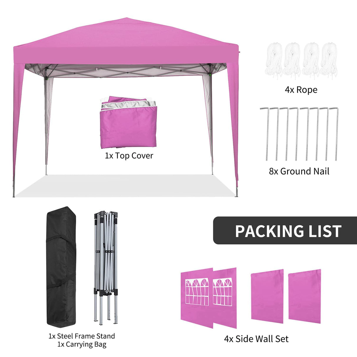 GDY 10x10ft Pop-up Paint Tent, Pink Canopy Tent, Instant Shelter Portable Outdoor Canopies with 4 Removable Side Walls.… GDY