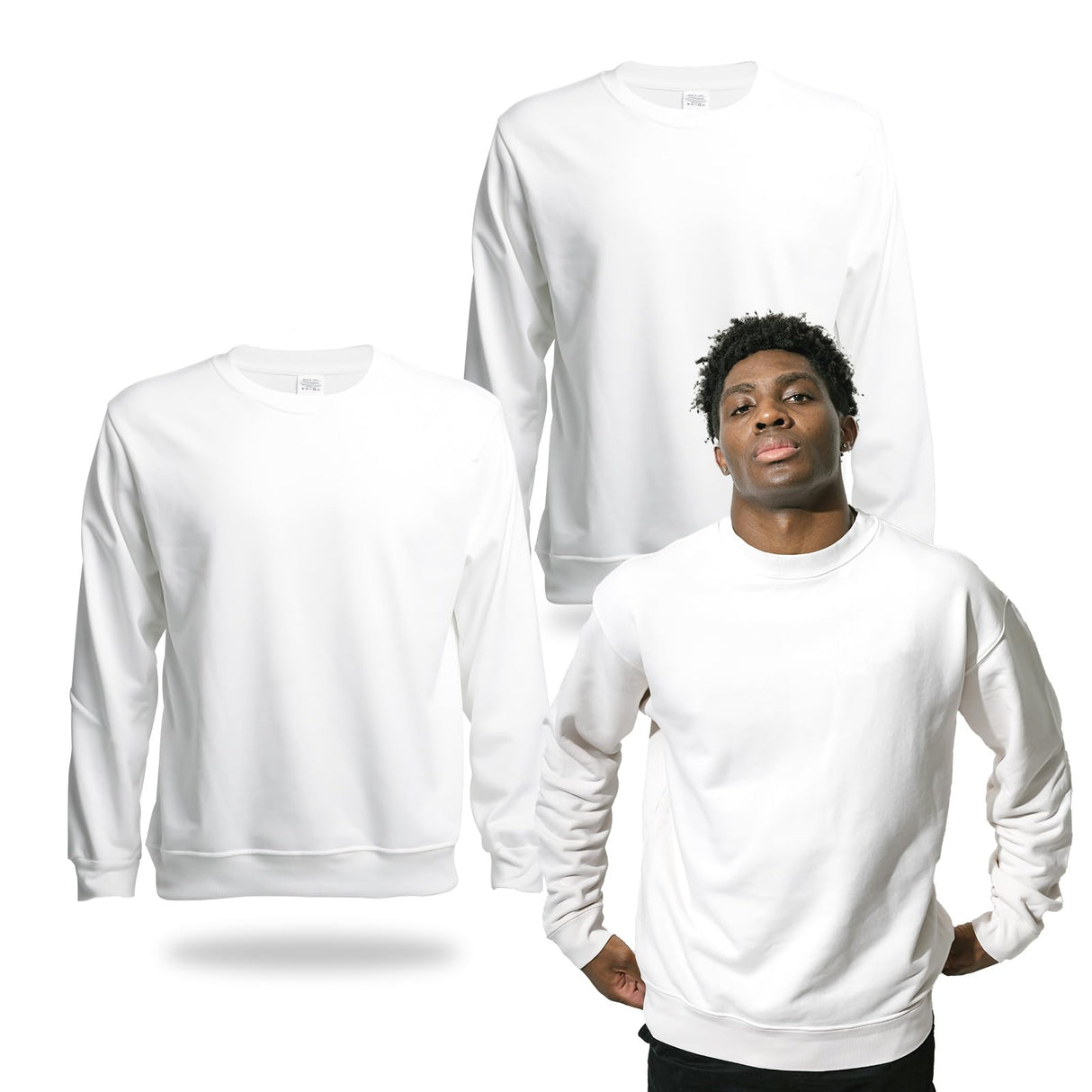 METFUIN 2 Pack Polyester Adult Crewneck Sweatshirt for Sublimation Heat Press White Blank Sweatshirt (Small, White) METFUIN