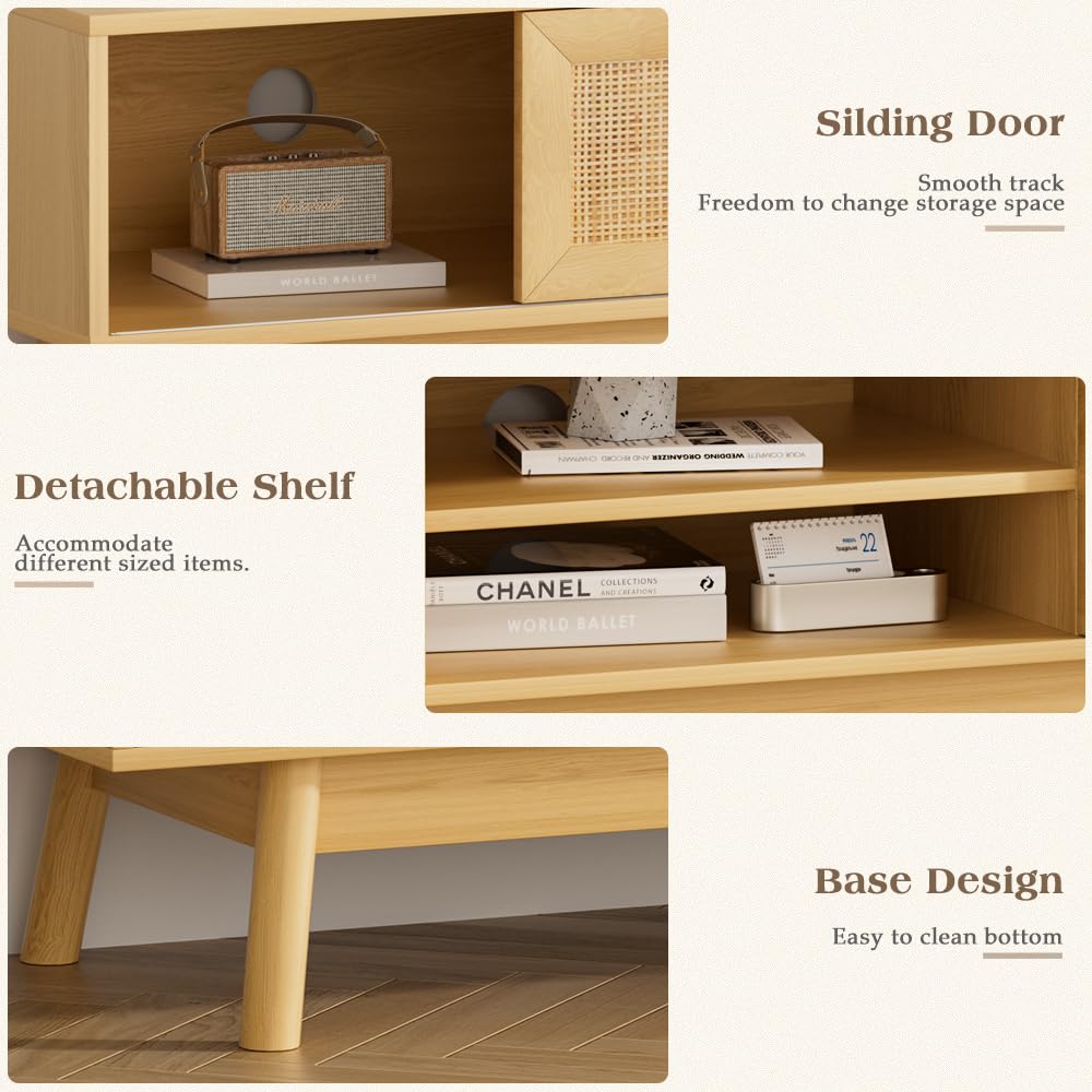 SYESWAY 46.8" Rattan TV Stand Boho TV Stand for up to 55 inches TV Entertainment Center with Natural Rattan Door Mid Century Modern TV Console for Living Room,Bedroom SYESWAY