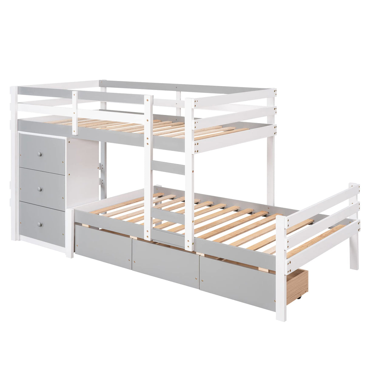 Bunk Bed Twin Over Twin with 6 Storage Drawers, Solid Wood Bunk Beds with Guardrails and Ladders for Kids Boys Girls Teens, No Box Spring Needed (Twin Over Twin Bunk Beds, Gray) Harper & Bright Designs