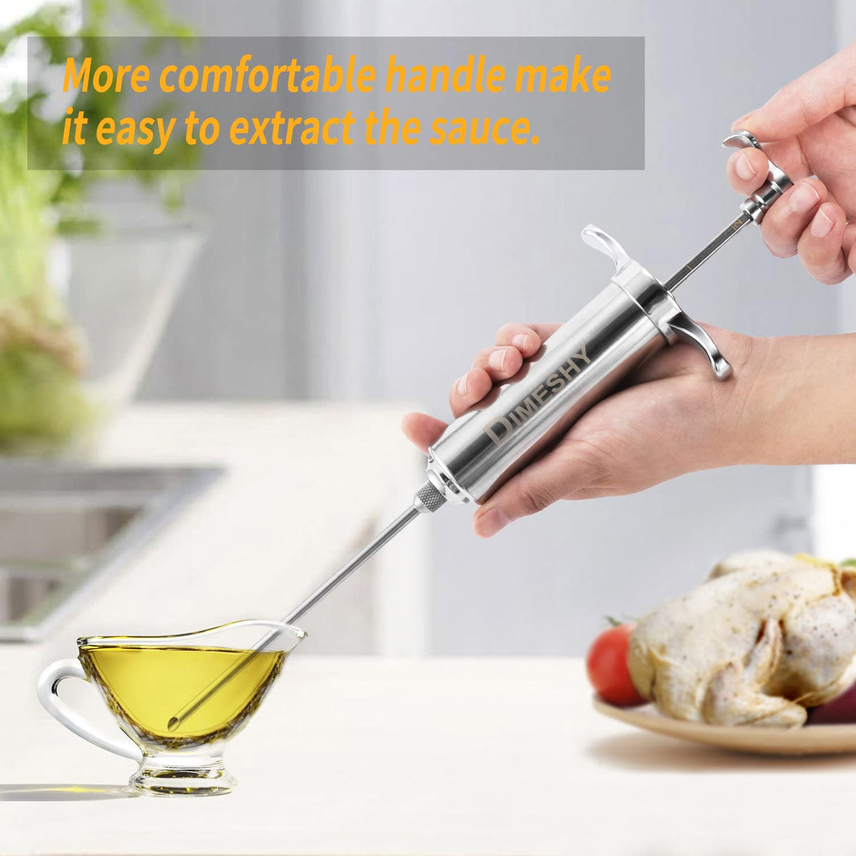 Heavy duty 304 Stainless Steel Meat Injector Kit with 2-oz Large Capacity Barrel with 3 commercial Marinade Needles DIMESHY