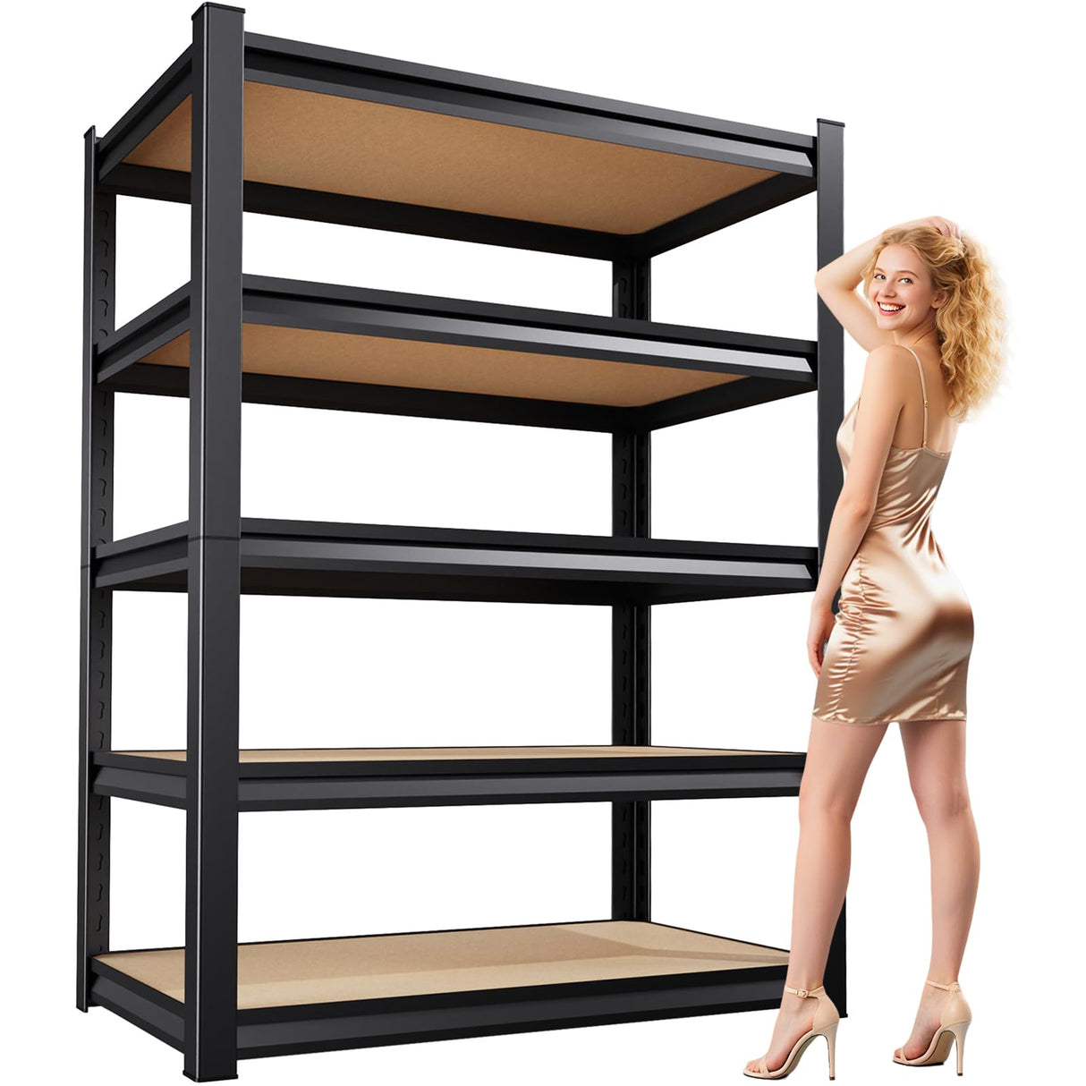 46"W Wood Garage Shelving Heavy Duty Garage Storage Shelves,2500LBs Metal Shelving Unit 5T Adjustable Industrial Utility Shelf Black Organization Rack for Warehouse Storage,72"Hx 45.7"W x19.7"D RPGHJJ