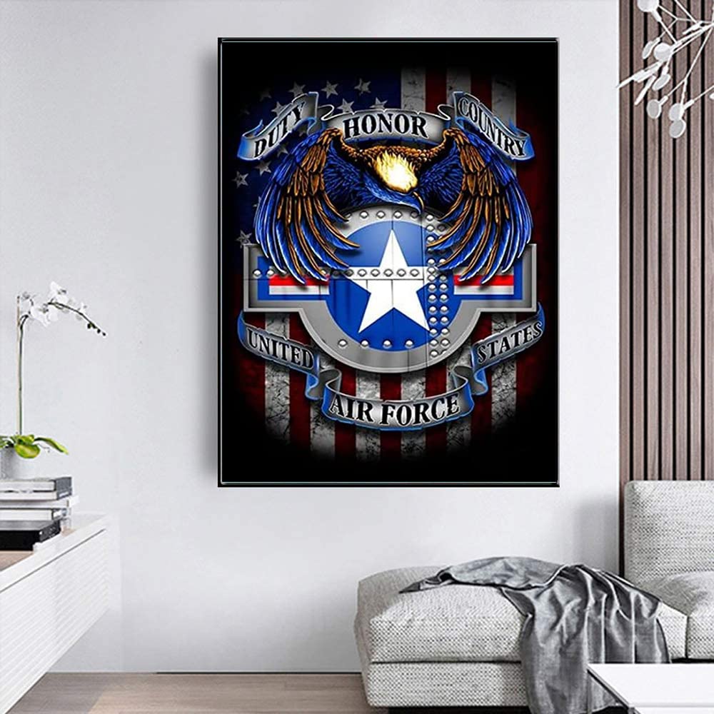 HONGJIE 5D DIY Diamond Painting by Number Kits Air Force 16X20 Inch for Adults and Kids, Round Full Drill Rhinestone Cross Stitch Mosaic Art for Home Wall Decoration and Gift Option. Hongjie