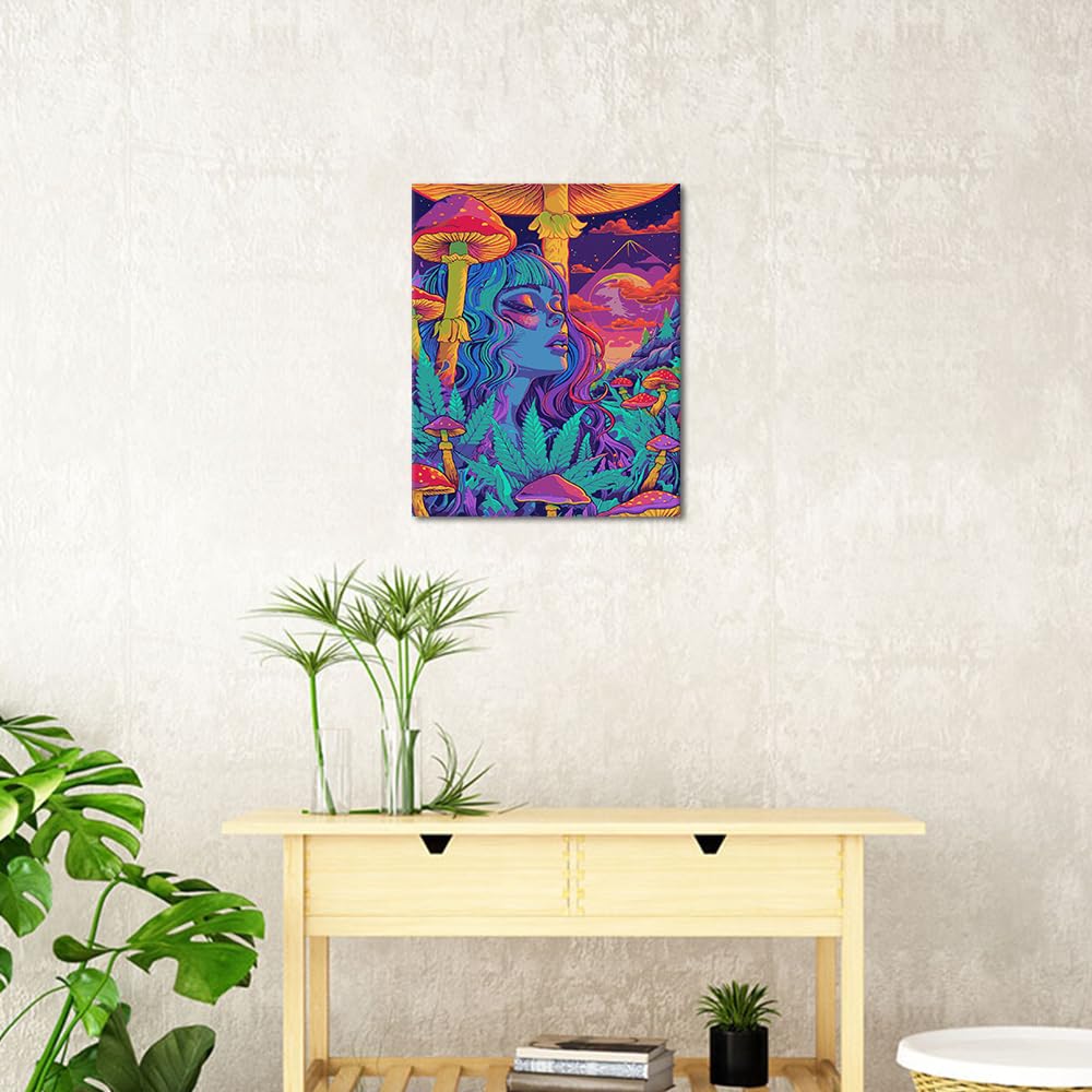 Rebotipy Abstract Paint-by-Numbers Adults Mushroom World Paint by Numbers Kits DIY Mysterious Moon Girl Paint Numbers Gifts 16x20 in Fantasy Space Paint by Numbers Artwork for Lady Bedroom Decor Rebotipy