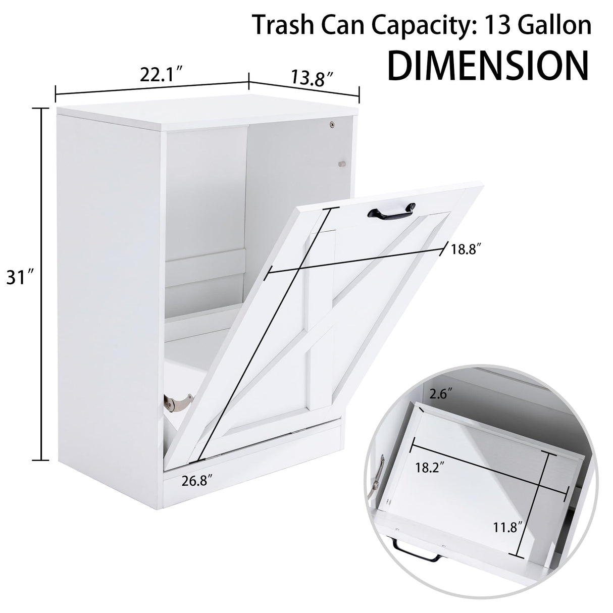 Zedesey 13 Gallon Wooden Tilt Out Trash Cabinet Hidden Trash Can Kitchen Recycling Cabinet Laundry Cabinet for Kitchen, Living Room (White) Zedesey