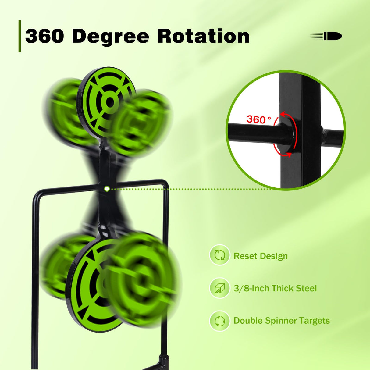 Ideagle Double Spinner Shooting Targets, 3/8" Thick Metal High Caliber Auto Reset Steel Target for Centerfire Handguns up to .44 Magnum Ideagle