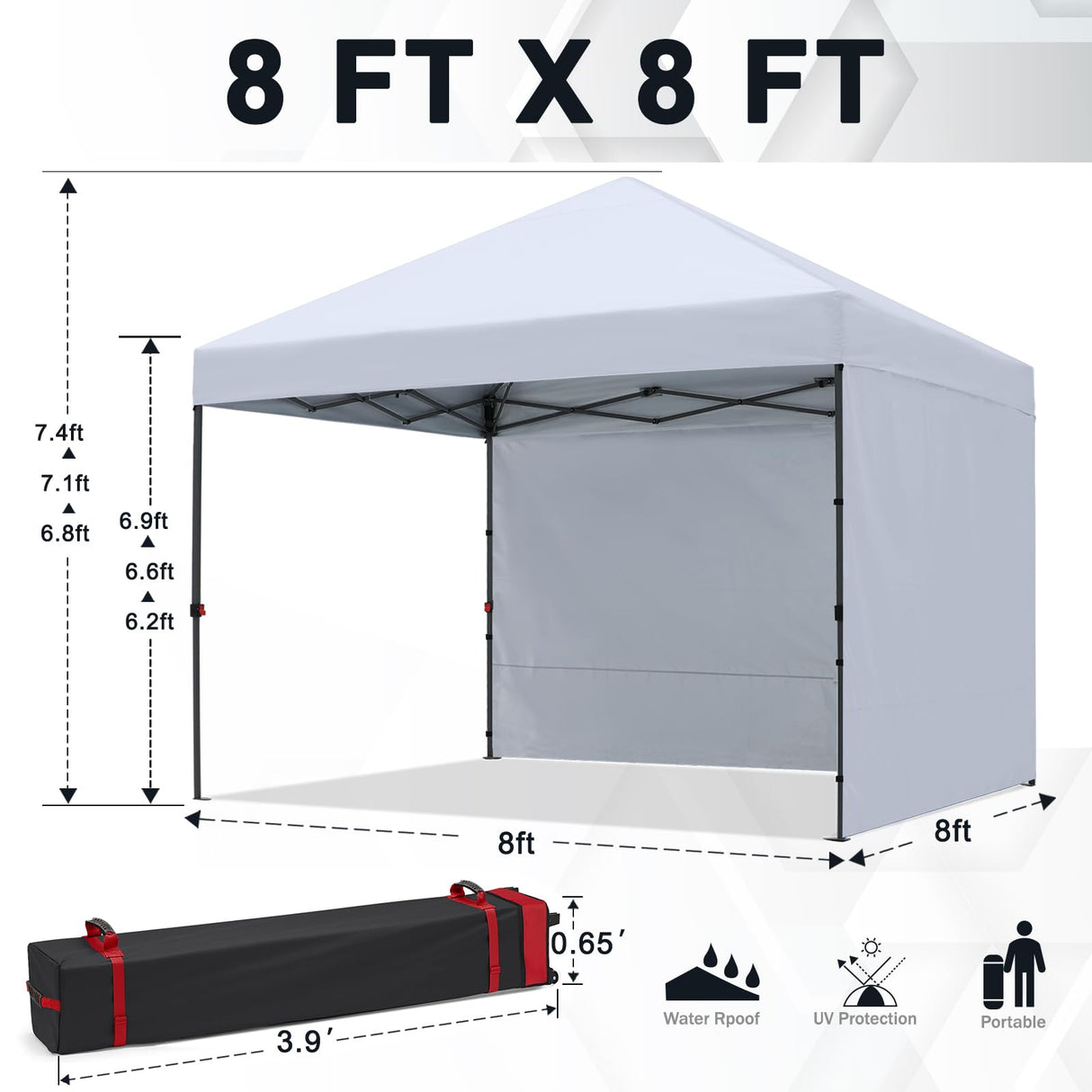 COOSHADE Pop Up Canopy Tent 8x8 with 2 Sidewalls, Outdoor Shade Instant Canopy Tents(White) COOSHADE